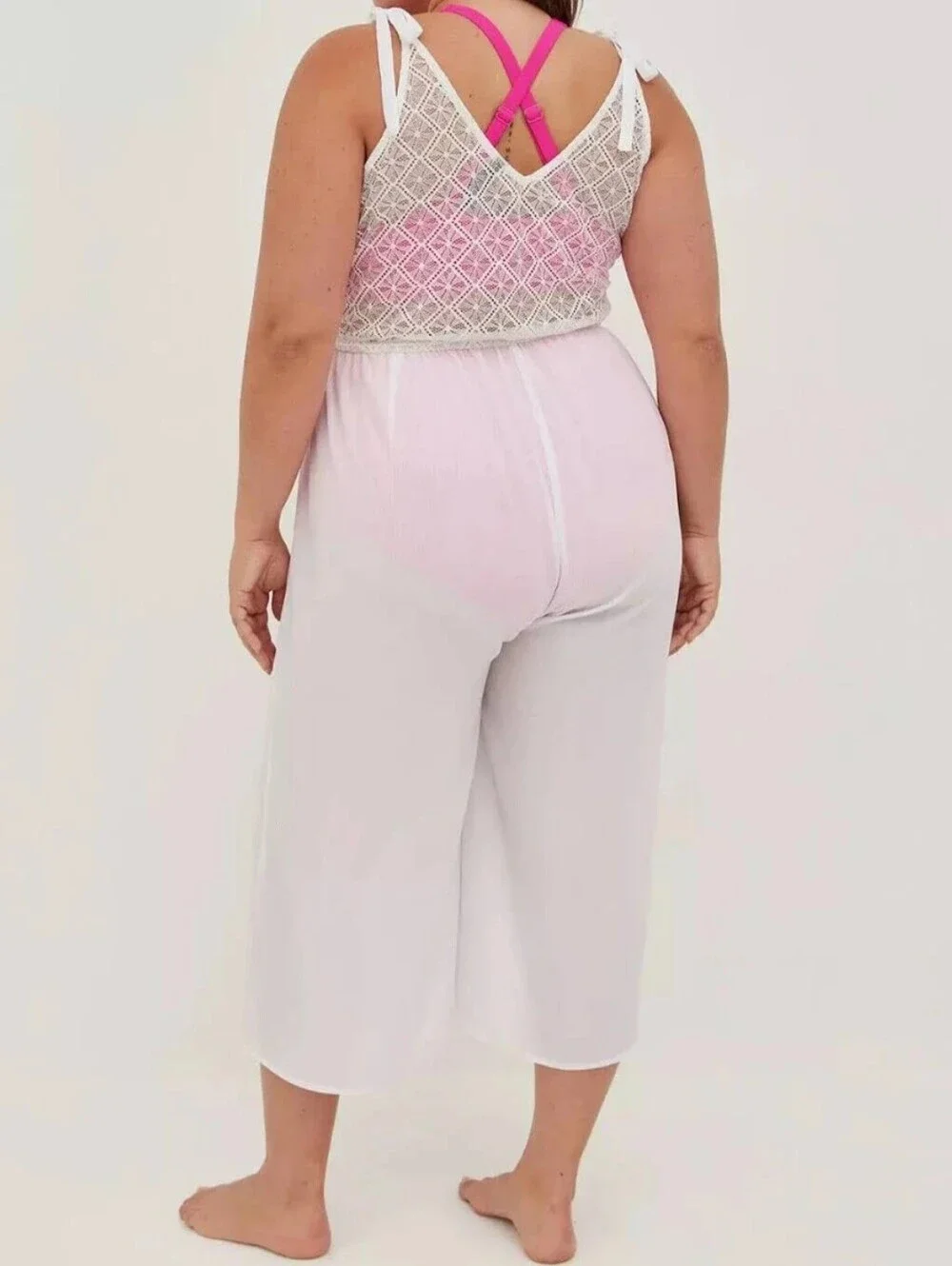 Torrid White Crochet Bodice Chiffon Jumpsuit Swim Cover Up NWOT Size 2 2X 18 20
